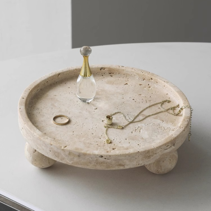 Travertine Tray Oval - Retro Natural Marble Tray Decorative Fruit