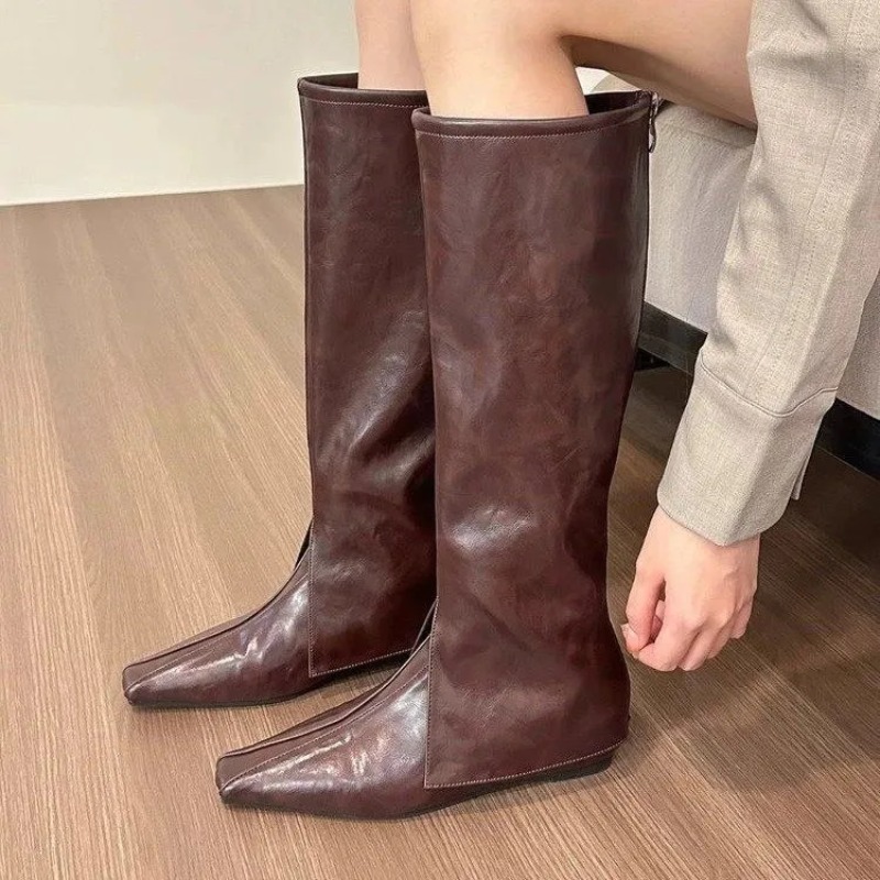 Interior Designer - Flat Heel High Boots with Pointed