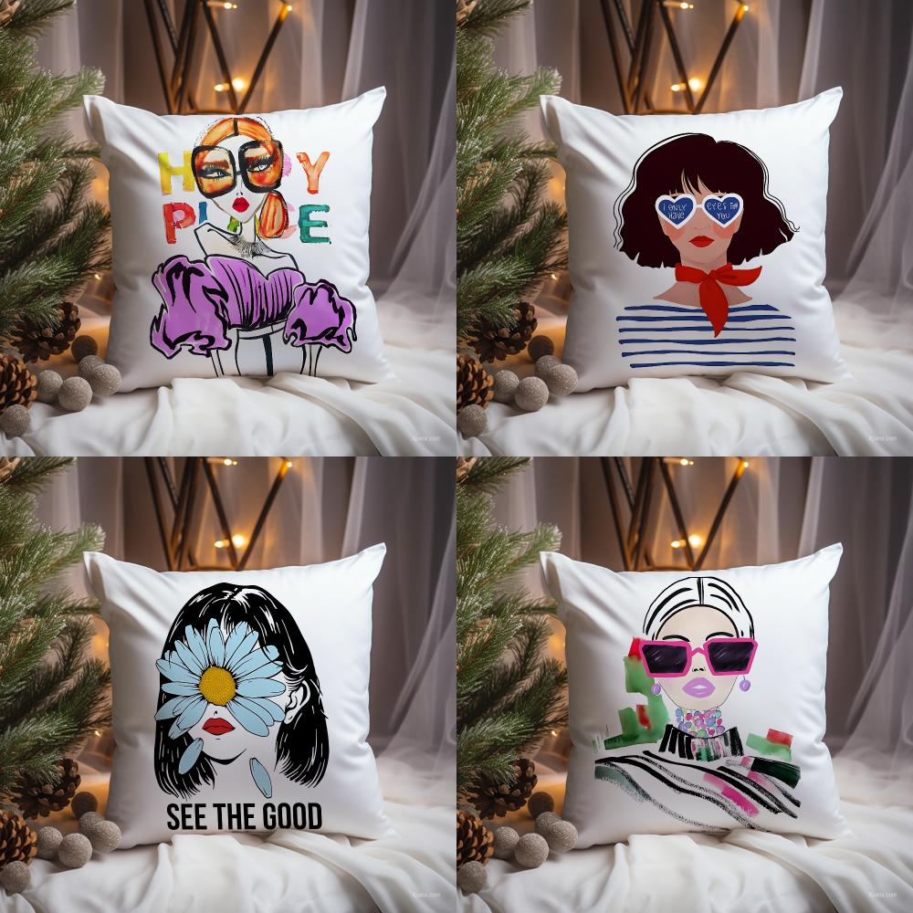 Interior Design Illustrated - Chic Lady Illustration Cushion Cover Premium