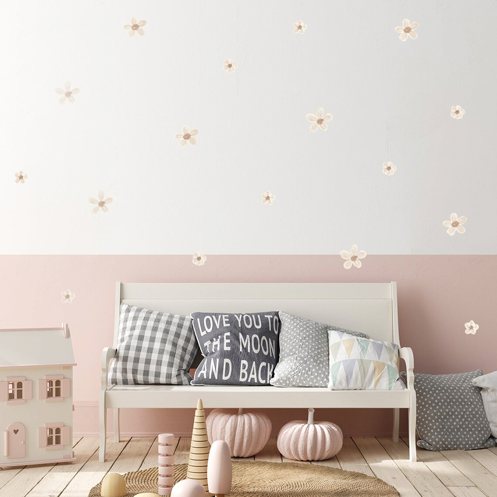 Interior Design Quotes - Boho Solid Colored Flowers Nursery Wall