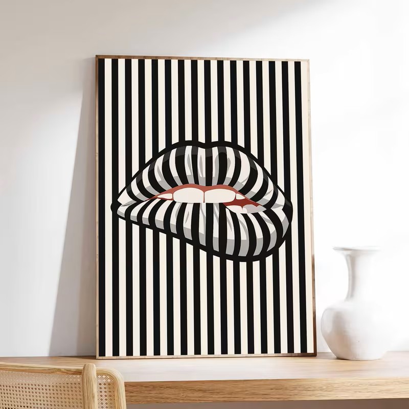 Interior Designer - Simple and Abstract Striped Lip-shaped Canvas