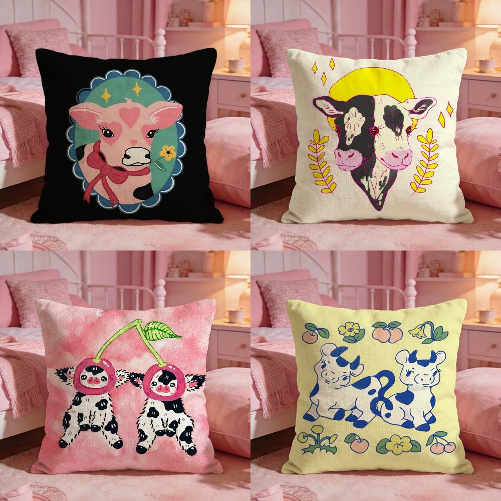 Interior Design Illustrated - Cute Cow Illustration Cushion Cover Premium
