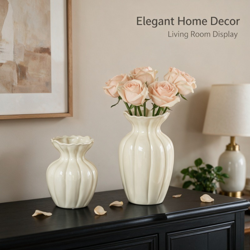 French Retro Cream Ceramic Vas - Interior Design Vintage Modern review and price