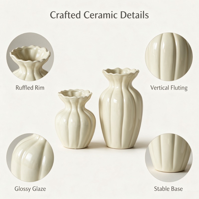 French Retro Cream Ceramic Vas - Interior Design Vintage Modern review and price