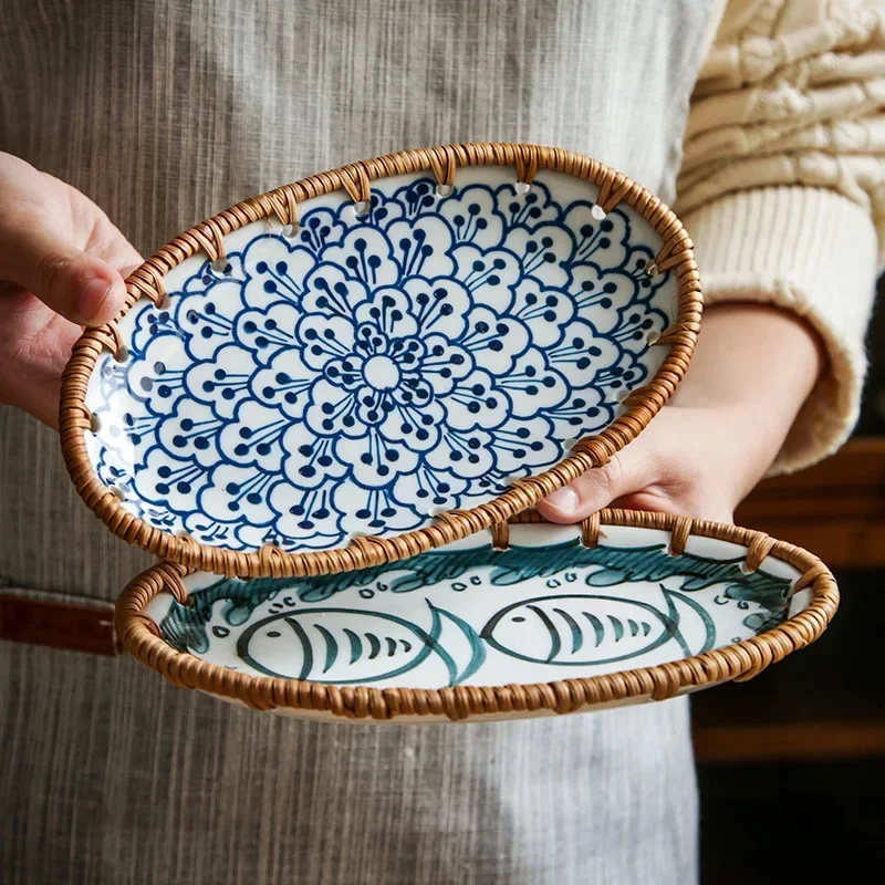 Japanese Rattan Woven Ceramic  - Travertine Tray Oval review and price