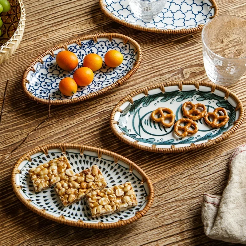 Japanese Rattan Woven Ceramic  - Travertine Tray Oval review and price